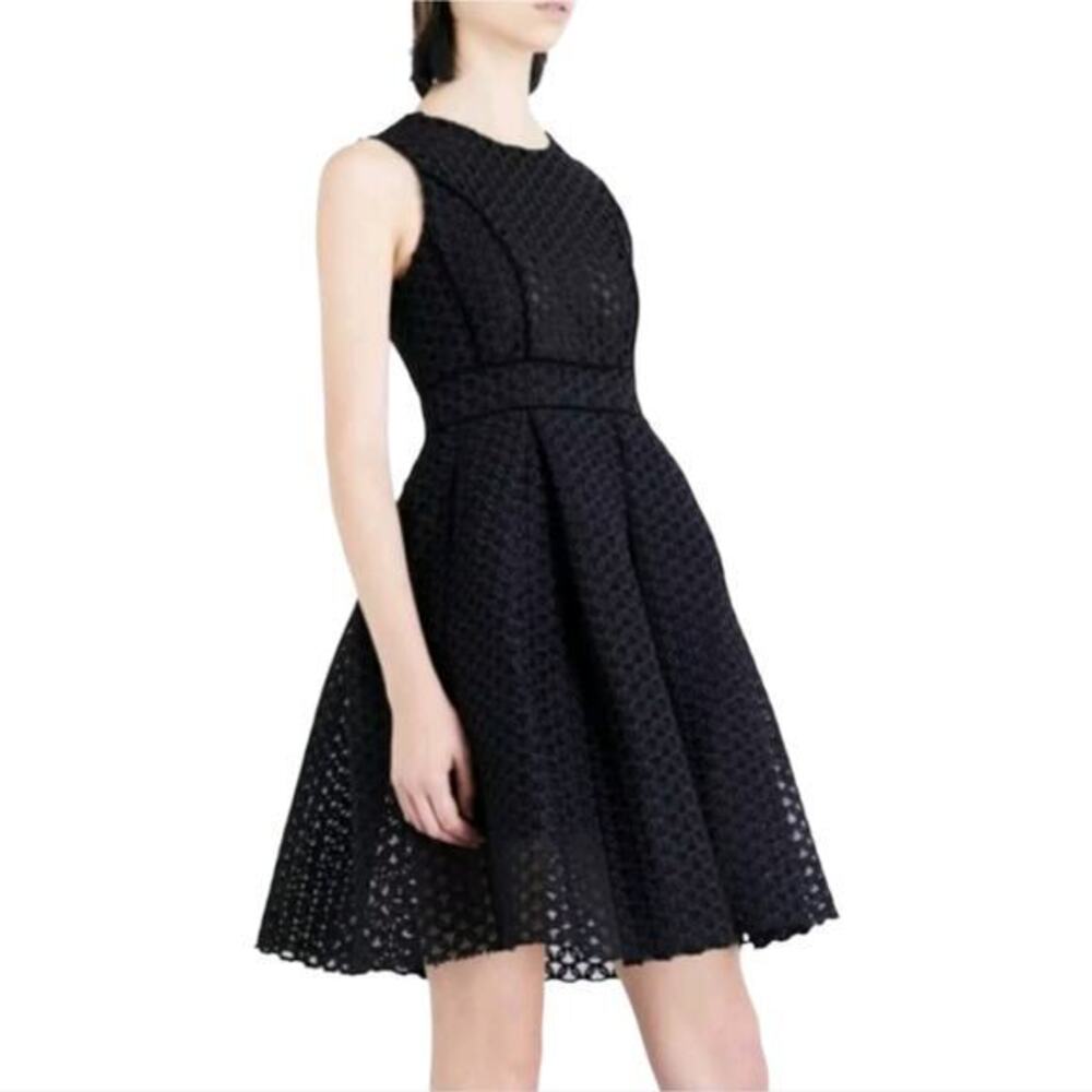 Maje Rosianne Black Fit and Flare Eyelet Dress Cocktail Party Occasion Size Med